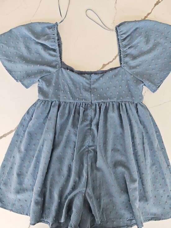 Altard State Blue Swiss Dot Romper Flutter Sleeve Boho Mini Dress Size L - Picture 12 of 15